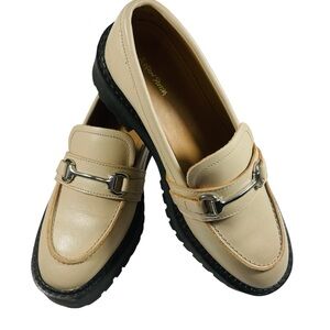 & Other Stories Cream Platform Leather Loafers with Silver Horsebit Trim Sz 6.5